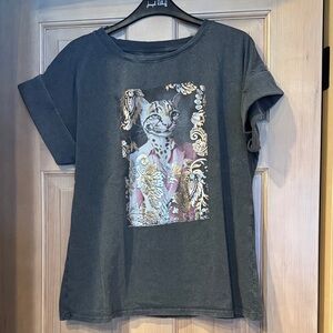 Feline Fancy Italian Tee with Leopard Print